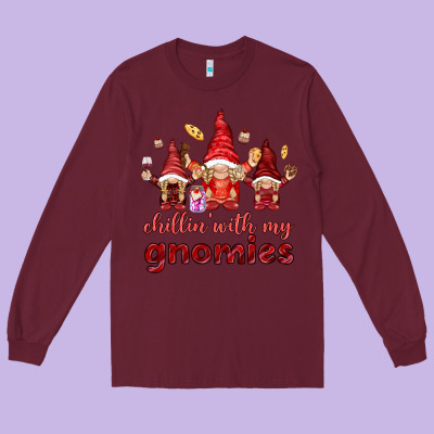 Chilling With My Gnomies Valentine's Day Long Sleeve Tee Designed By Howdyjamesfarm