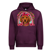 Mauve Wine dachshund puppy floral rainbow Urban Hoodie - Artiststas