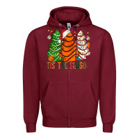 Burgundy Tis' The Season Basketball Christmas Cakes Zipper Hoodie - BundleAndBundleShop