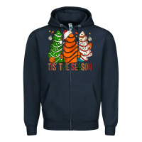 Navy Tis' The Season Basketball Christmas Cakes Zipper Hoodie - BundleAndBundleShop