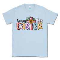 Dusty Blue Happy Easter With Cross Classic Tee - RanaPortraitStore