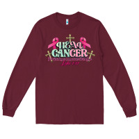 Burgundy Heal Cancer Luke 1:37 cross Cancer Awareness Long Sleeve Tee - HowdyJamesFarm
