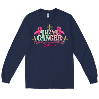 Navy Heal Cancer Luke 1:37 cross Cancer Awareness Long Sleeve Tee - HowdyJamesFarm