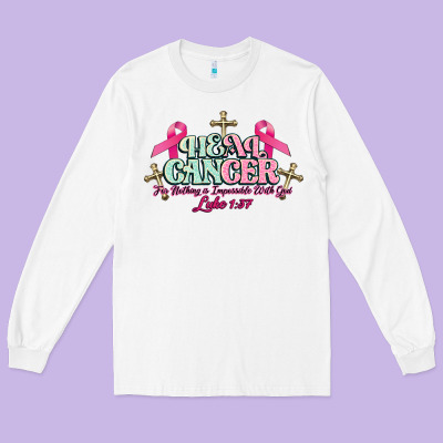 Heal Cancer Luke 1:37 Cross Cancer Awareness Long Sleeve Tee Designed By Howdyjamesfarm