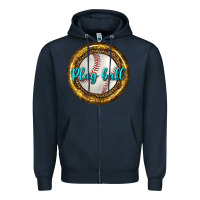 Navy baseball with sunflower round earrings Zipper Hoodie - BundleAndBundleShop
