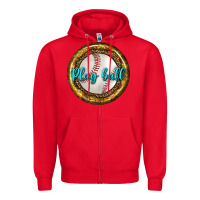 Red baseball with sunflower round earrings Zipper Hoodie - BundleAndBundleShop