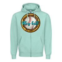 Seafoam baseball with sunflower round earrings Zipper Hoodie - BundleAndBundleShop