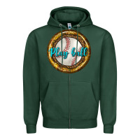 Sports Green baseball with sunflower round earrings Zipper Hoodie - BundleAndBundleShop