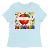 Baby Blue custom teacher name apple Ladies Tee - NancyCooperArtShop