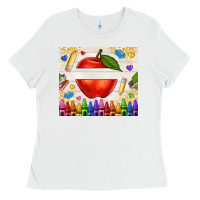 White custom teacher name apple Ladies Tee - NancyCooperArtShop