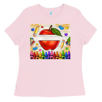 Bubblegum Pink custom teacher name apple Ladies Tee - NancyCooperArtShop