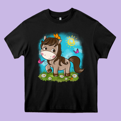 Little Cute Horse Heavy Core Tee Designed By Nancycooperartshop