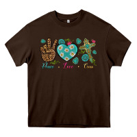 Chocolate Brown peace love cross Heavy Core Tee - NancyCooperArtShop