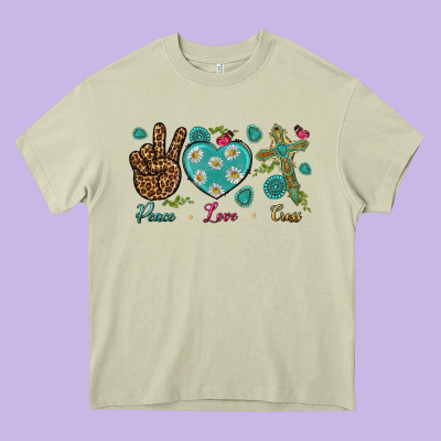 Peace Love Cross Heavy Core Tee Designed By Nancycooperartshop