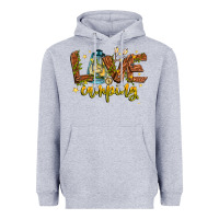 Heather Grey Love Camping Heavyweight Hoodie - CowhideDigitalArt