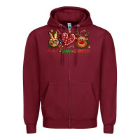 Burgundy Peace Love Reindeer Christmas Zipper Hoodie - BundleAndBundleShop
