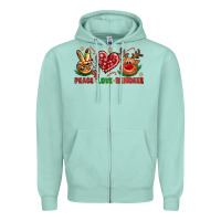Seafoam Peace Love Reindeer Christmas Zipper Hoodie - BundleAndBundleShop