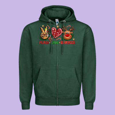 Peace Love Reindeer Christmas Zipper Hoodie Designed By Bundleandbundleshop