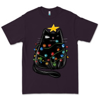 Plum christmas cat with lights Premium Tee - MaliasSmallBusiness