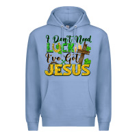 Colony Blue I don't need luck i've got Jesus st. patricks day Premium Hoodie - FaDigitalArtStudio