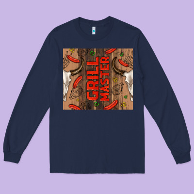 Grill Master With Bull Skull Long Sleeve Tee Designed By Tumblerdesignbyshophia