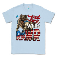Dusty Blue Red White Rawr Dinosaur T-Rex Classic Tee - LillyAllenDesigns