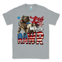 Heather Grey Red White Rawr Dinosaur T-Rex Classic Tee - LillyAllenDesigns