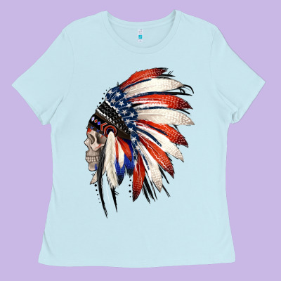 4th Of July Indian Headdress Gypsy Spirit Skull Ladies Tee Designed By Jasminsmagicworld
