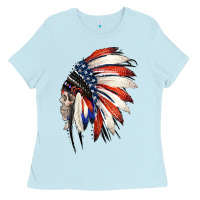 Baby Blue 4th of July Indian Headdress Gypsy Spirit Skull Ladies Tee - Jasminsmagicworld