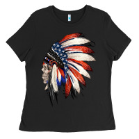 Black 4th of July Indian Headdress Gypsy Spirit Skull Ladies Tee - Jasminsmagicworld