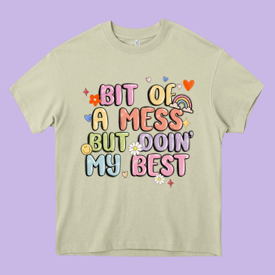 Bit Of A Mess But Doin' My Best Heavy Core Tee Designed By Maliassmallbusiness
