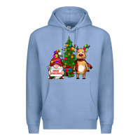 Colony Blue merry christmas gnomes, reindeer Premium Hoodie - RanaPortraitStore