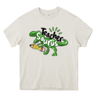 Cream teacher saurus Heavy Core Tee - MaliasSmallBusiness