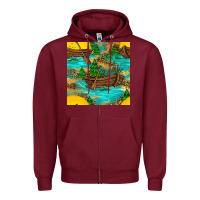 Burgundy Lake Boat Rudder And Sunflowers Seamless Pattern Zipper Hoodie - BundleAndBundleShop