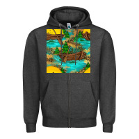 Charcoal Heather Lake Boat Rudder And Sunflowers Seamless Pattern Zipper Hoodie - BundleAndBundleShop