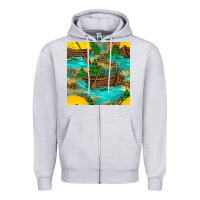Heather Grey Lake Boat Rudder And Sunflowers Seamless Pattern Zipper Hoodie - BundleAndBundleShop