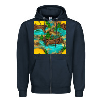 Navy Lake Boat Rudder And Sunflowers Seamless Pattern Zipper Hoodie - BundleAndBundleShop