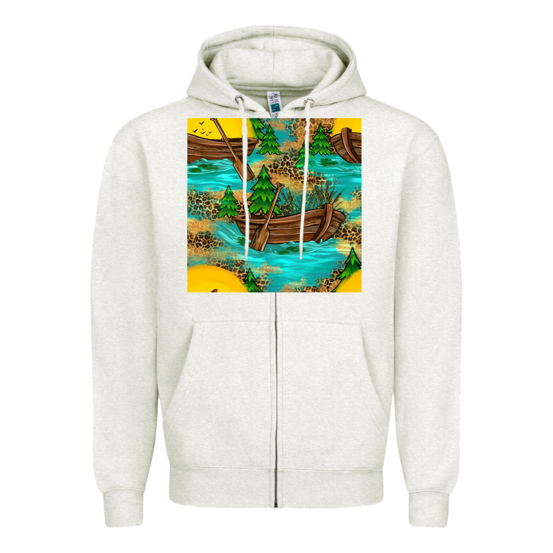 Lake Boat Rudder And Sunflowers Seamless Pattern Zipper Hoodie by BundleAndBundleShop | Teevron