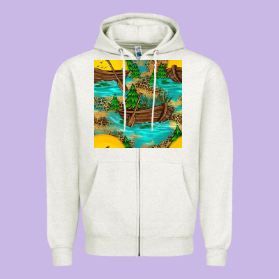 Lake Boat Rudder And Sunflowers Seamless Pattern Zipper Hoodie Designed By Bundleandbundleshop