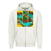 Oatmeal Heather Lake Boat Rudder And Sunflowers Seamless Pattern Zipper Hoodie - BundleAndBundleShop