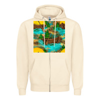 Sandshell Lake Boat Rudder And Sunflowers Seamless Pattern Zipper Hoodie - BundleAndBundleShop