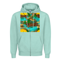 Seafoam Lake Boat Rudder And Sunflowers Seamless Pattern Zipper Hoodie - BundleAndBundleShop
