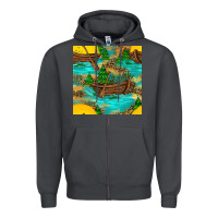 Smoke Lake Boat Rudder And Sunflowers Seamless Pattern Zipper Hoodie - BundleAndBundleShop
