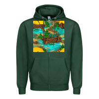 Sports Green Lake Boat Rudder And Sunflowers Seamless Pattern Zipper Hoodie - BundleAndBundleShop