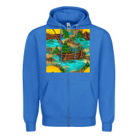 True Royal Lake Boat Rudder And Sunflowers Seamless Pattern Zipper Hoodie - BundleAndBundleShop