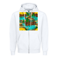 White Lake Boat Rudder And Sunflowers Seamless Pattern Zipper Hoodie - BundleAndBundleShop