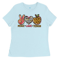 Baby Blue peace love teach Ladies Tee - NancyCooperArtShop