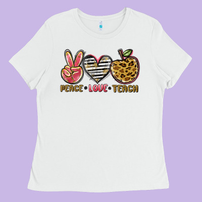 Peace Love Teach Ladies Tee Designed By Nancycooperartshop