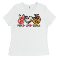 White peace love teach Ladies Tee - NancyCooperArtShop