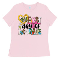 Bubblegum Pink my first day of 1st grade Ladies Tee - NancyCooperArtShop
